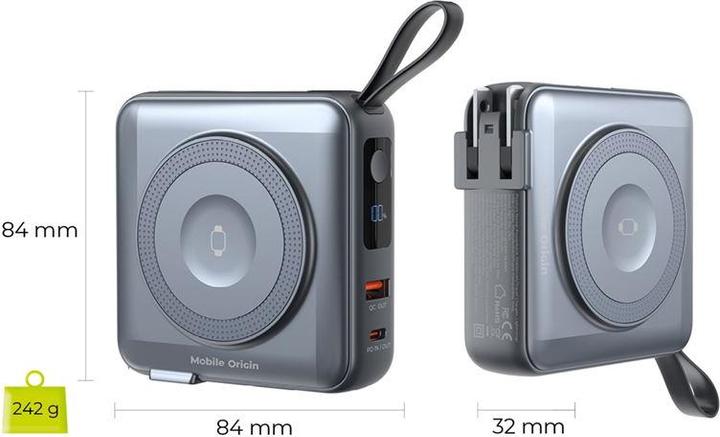 Image du produit Mobile Origin Powerbank & Travel Charger Lightning/USB-C Cable MagSafe/AW/iPhone Compatible grey Powerbank - G... (10000 mAh)