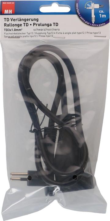 Produktbild Max Hauri TD-Verlängerung H05VV-F3G1.0 Flachwinkelstecker (1 m, Typ 12, Typ 13)