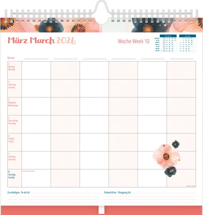 Immagine prodotto Alpha Edition Familien Wochenkalender Flowers 2026 - Familien-Timer - Termin-Planer - Kinder-Kalender - (30,5 x 30,5 cm, Tedesco, Inglese)