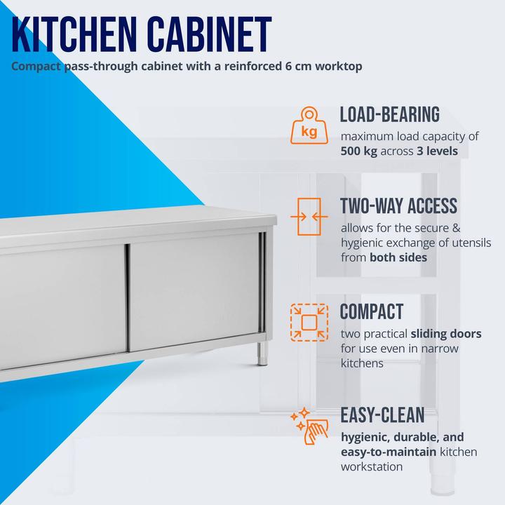 Produktbild Royal Catering Edelstahl-Arbeitsschrank mit Durchreiche 200 x 70 cm 500 kg Durchreicheschrank (200 cm, 87 cm)