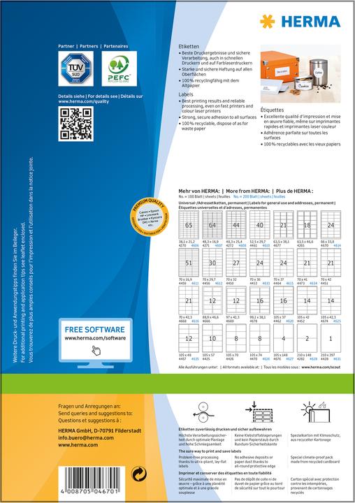 Produktbild HERMA Universal Etiketten A4