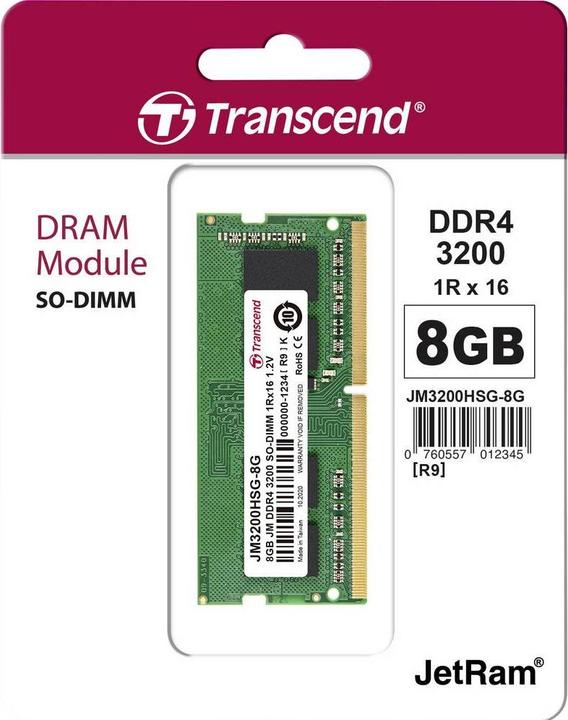 Immagine prodotto Transcend Modulo di memoria per computer portatile 8 DDR4 3200MHz (1 x 8GB, 3200 MHz, DDR4-RAM, SO-DIMM)