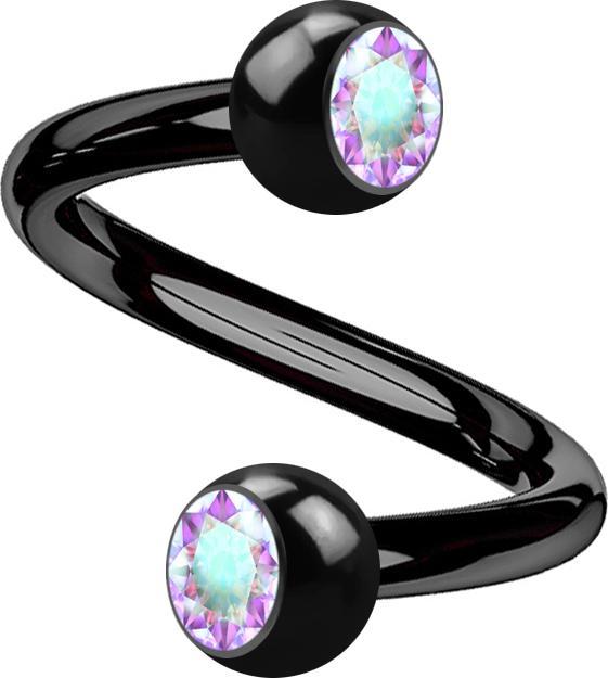 Actual product image Star Piercing Micro Spirale schwarz mit zwei Kugeln Kristall multicolor (without brass, Titanium)