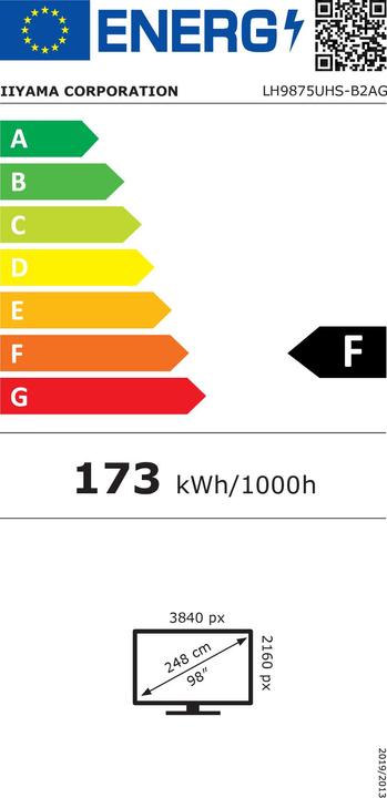 Energy Label iiyama 247.7cm(97,5") LH9875UHS-B2AG 16:9 3xHDMI+DP+DVI 4K (freight forwarding) (3840 x 2160 Pixels, 97.50")