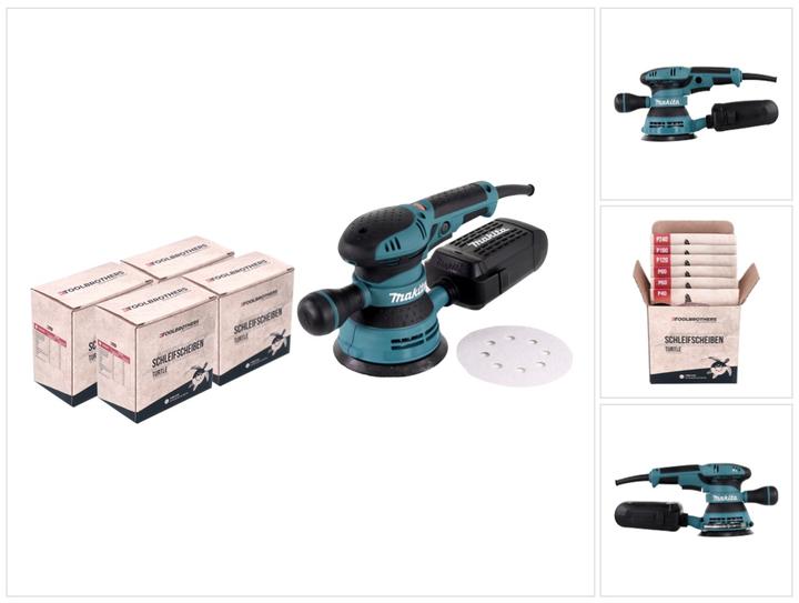 1x Staubsack, 1x Schleifpapier, 40x Toolbrothers TURTLE 125 mm P80, 40x Toolbrothers TURTLE 125 mm P240, 40x Toolbrothers TURTLE 125 mm P60, 1x Zusatzgriff, 40x Toolbrothers TURTLE 125 mm P40, 40x Toolbrothers TURTLE 125 mm P120, 40x Toolbrothers TURTLE 125 mm P180, 1x Makita BO 5041 Exzenterschleifer