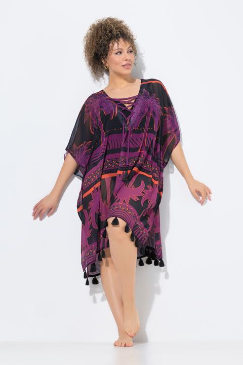 Image du produit Ulla Popken Tunique oversize motif palmiers, laçage et manches courtes (42, 44, 46, 48)
