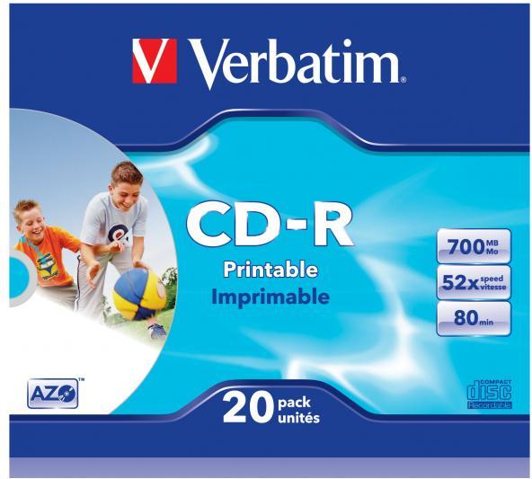 Produktbild Verbatim CD-R 52x, 700MB, 20er Pack, Wide bedruckbar (20 x)
