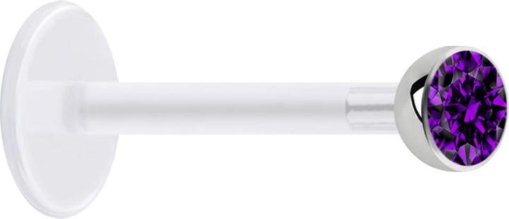 Produktbild Star Piercing Micro Labret transparent mit Kugel und Kristall violett (ohne Messing, Chirurgenstahl 316L, Kunststoff)