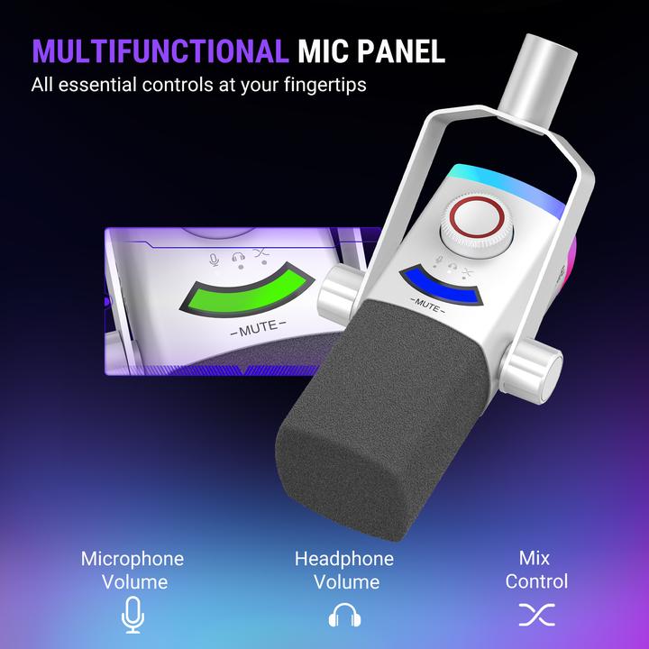 Produktbild Fifine AM8 ProT-W RGB Gaming Mikrofon + Mikrofonarm weiss