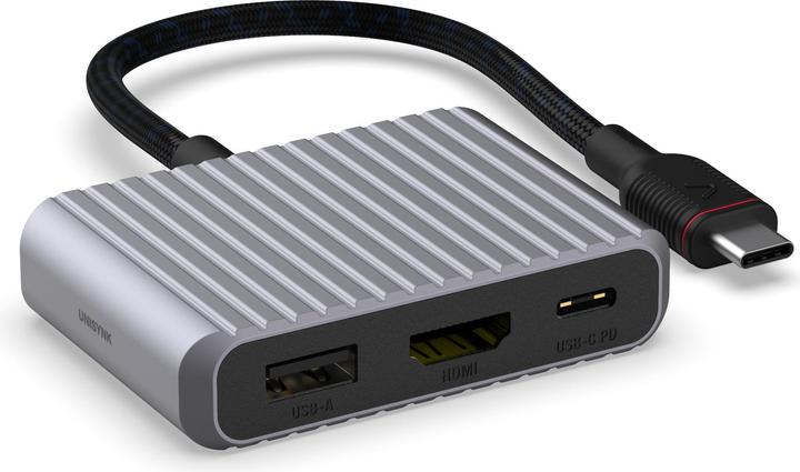 Productafbeelding Unisynk 3-poorts USB-C Hub V2 4K 60Hz 100W Grijs (USB-C, 3 ports)