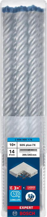 Image du produit Bosch Professional Zubehör Forets marteaux Expert SDS plus-7X, 14 x 200 x 265 mm, 10 pcs. (14 millimètres)