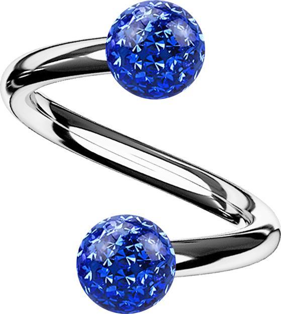 Actual product image Star Piercing Micro Spirale silber mit zwei Kristallkugeln dunkelblau Epoxy Schutzschicht (without brass, Titanium)