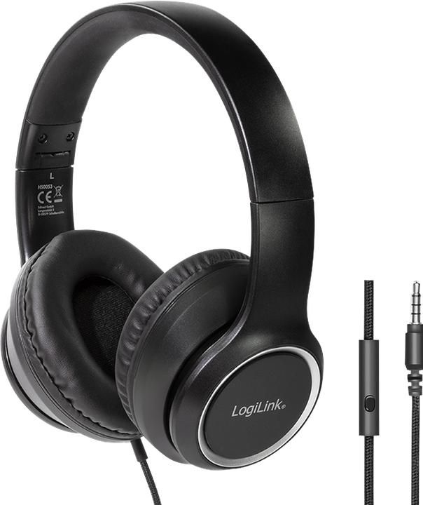 Actual product image LogiLink Stereo headset high quality, with microphone, black Connection: 3.5 mm jack plug, integrated Bed (Cable)