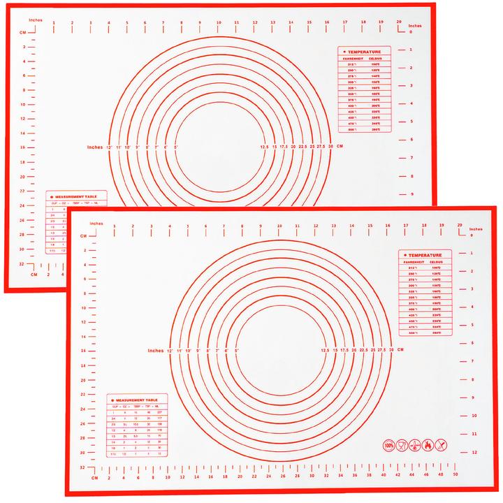 Ideoon 2er-Set Silikon-Backmatte mit Messangaben & Schablonen, 60 x 40 cm (60 x 40 cm)