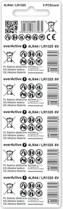 Produktbild Everactive LR1325 (4LR44) - 5 Batterien (5 Stk., LR44, 155 mAh)