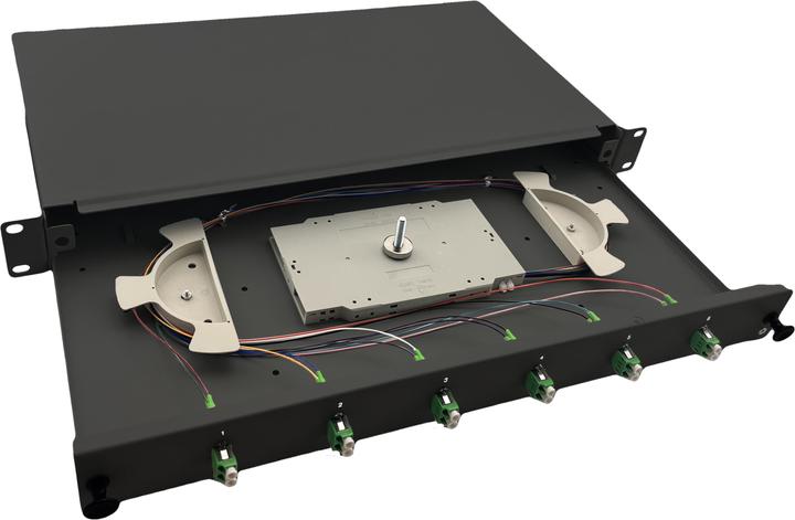 Immagine prodotto Helos Scatola di giunzione in fibra ottica da 19" 6 x LC/APC Duplex OS2, pronta per la giunzione, nera