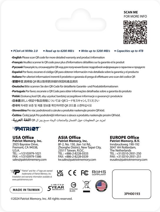 Produktbild Patriot P400 V4 4 TB (PCIe 4.0 x4, NVMe 2.0, M.2 2280) (4000 GB, M.2 2280)