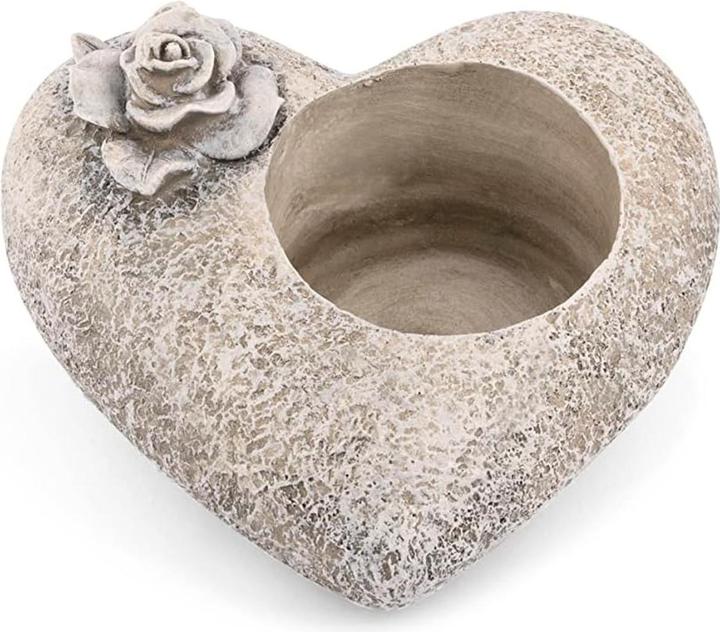 Actual product image Novaliv Grave Decoration I Heart Rose I Grey I incl. LED Grave Light red I Permanent Cemetery Candle