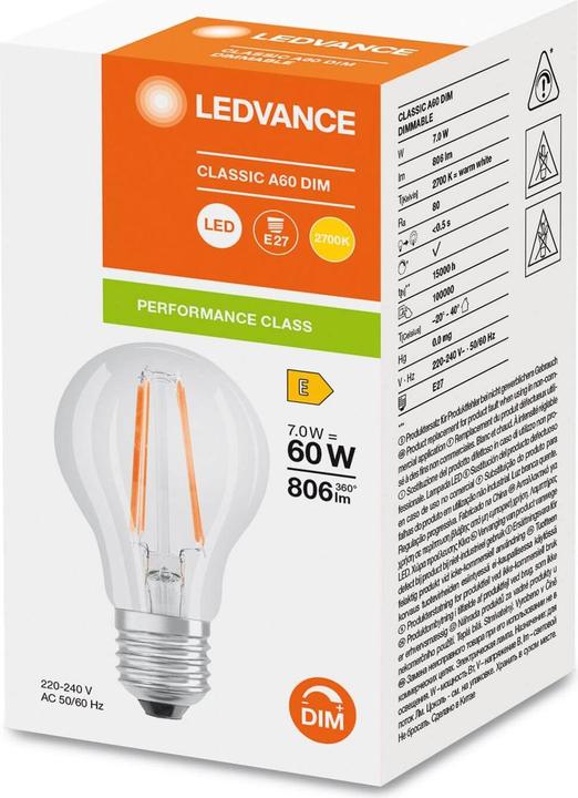 Produktbild Ledvance LEDCLA60 DIM 7W (E27, 7 W, 806 lm, 1 x, E)