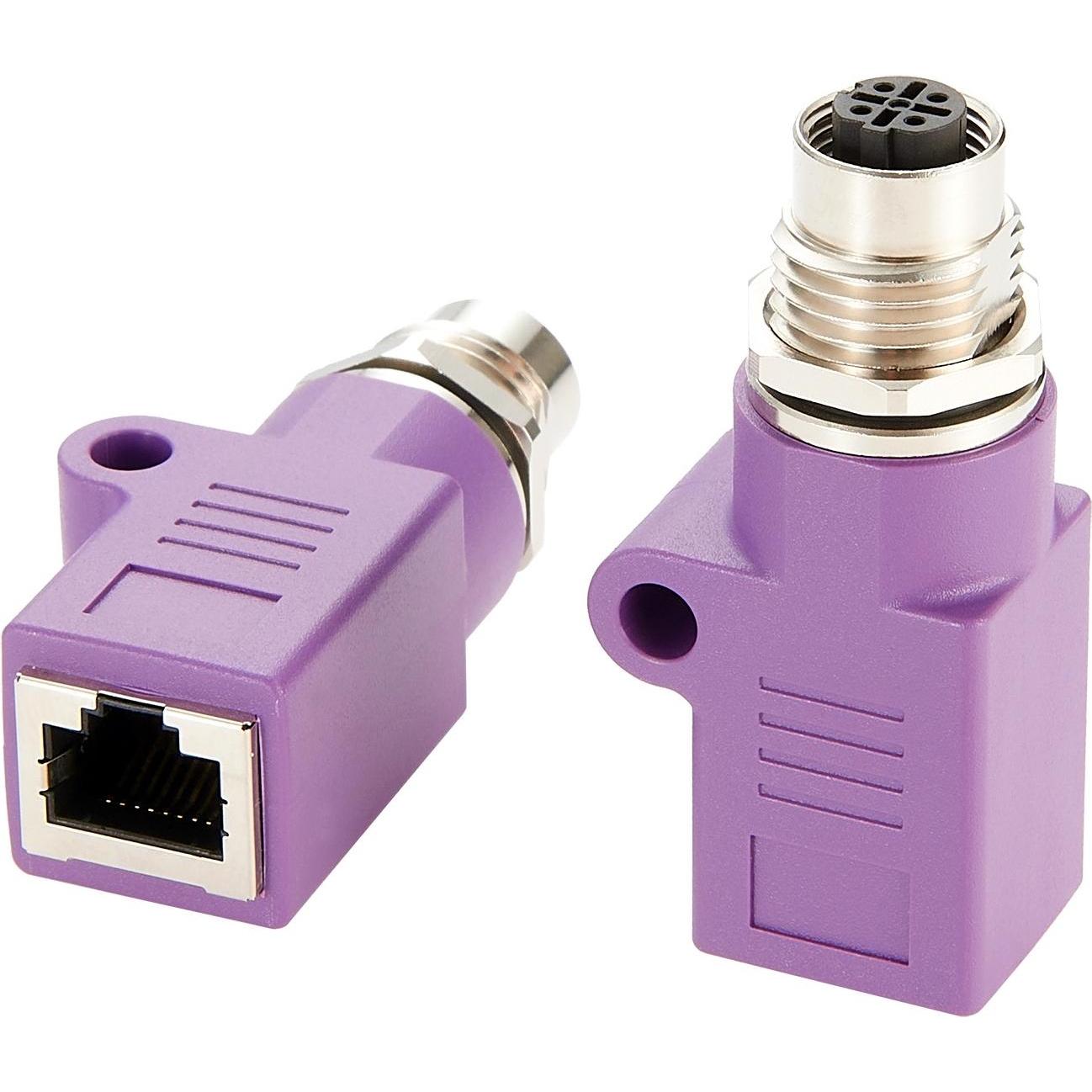 Exsys Adapter M12 D-code BU - RJ45 BU (RJ45 (1x)), Netzwerkadapter, Violett