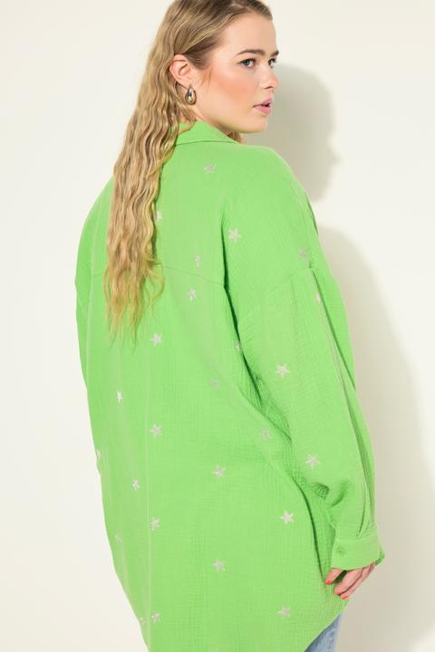 Actual product image Studio Untold Star Embroidery Oversized Button Front Cotton Shirt (56)