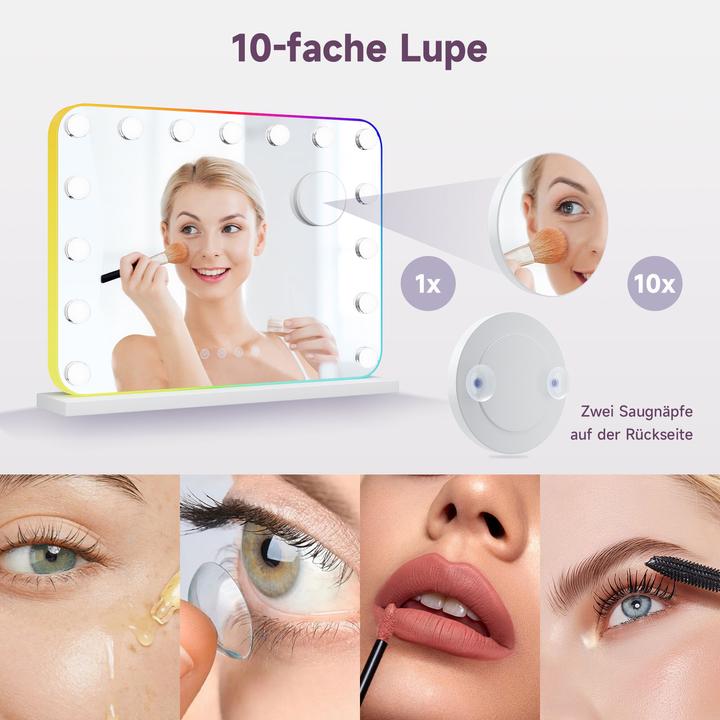 Actual product image SONNI 58x45cm wei? Schminkspiegel mit 3 Farbe Licht und bluetooth 10x Vergr??erung Wandspiegl