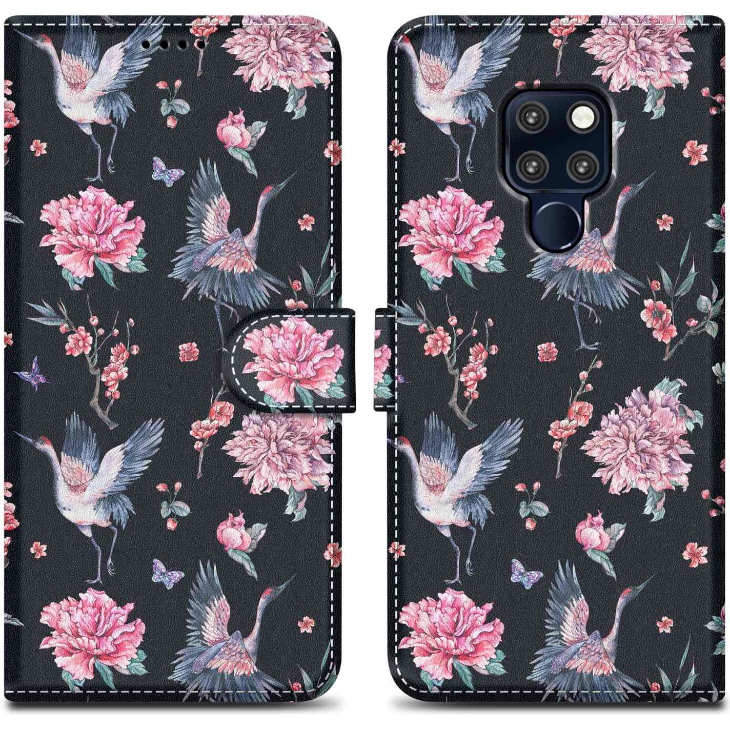 Cadorabo Book Hülle mit Print (Huawei Mate 20), Smartphone Hülle, Schwarz