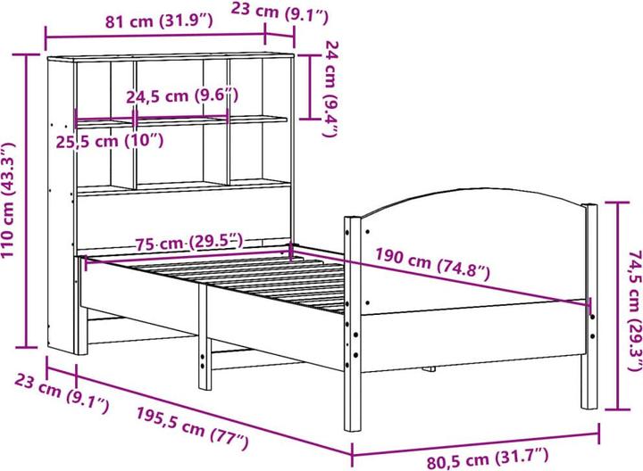 Produktbild vidaXL Bücherregalbett (75 x 190 cm)