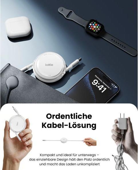 Produktbild iOttie Ausziehbar USB-C Zu USB-C Kabel 100W Weiss 2-Pack (1 m, 100 W)