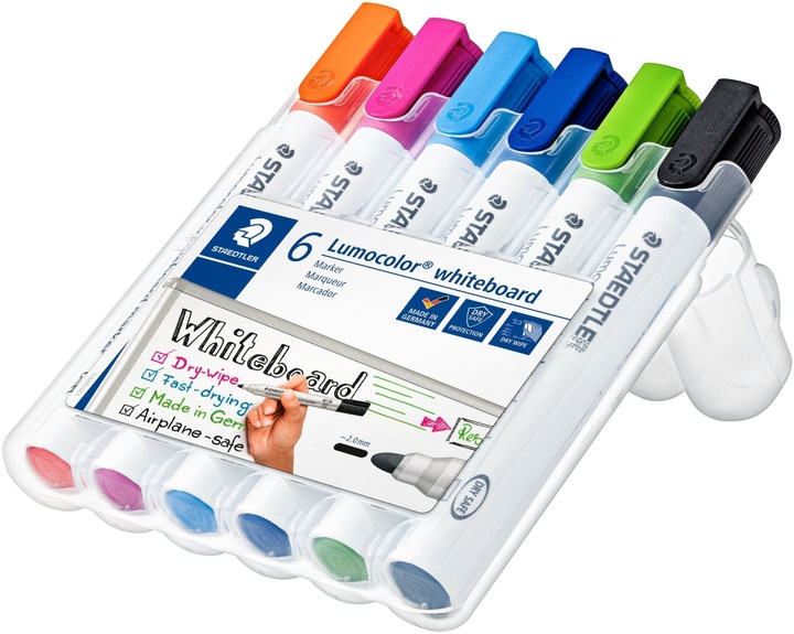 Produktbild Staedtler Lumocolor (-20(pink), -3(blau), -9(schwarz), -53(hellgrün), -30(hellblau), je 1 x 351-4(orange), 2 mm, 6 x)