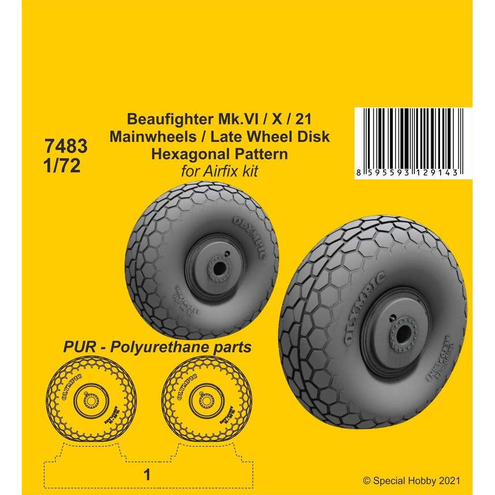 CMK Beaufighter Mk.VI/X/21 Mainwheels - Late Wheel Disk / Hexagonal Tread Pattern