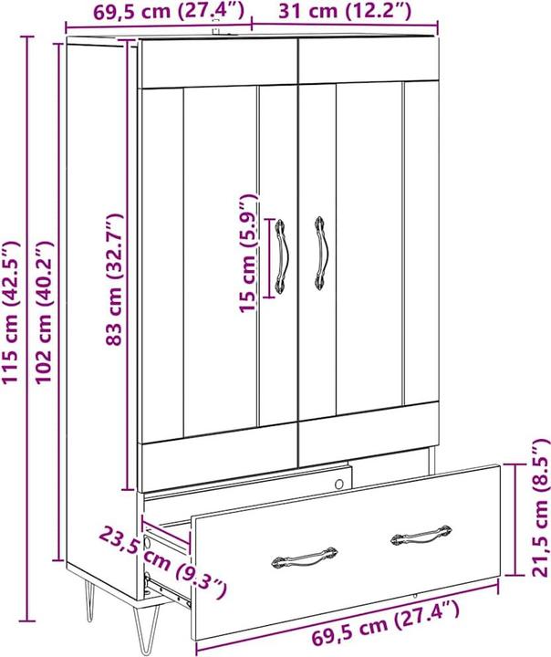 Image du produit vidaXL Modernes Highboard (31 x 31 x 115 cm)
