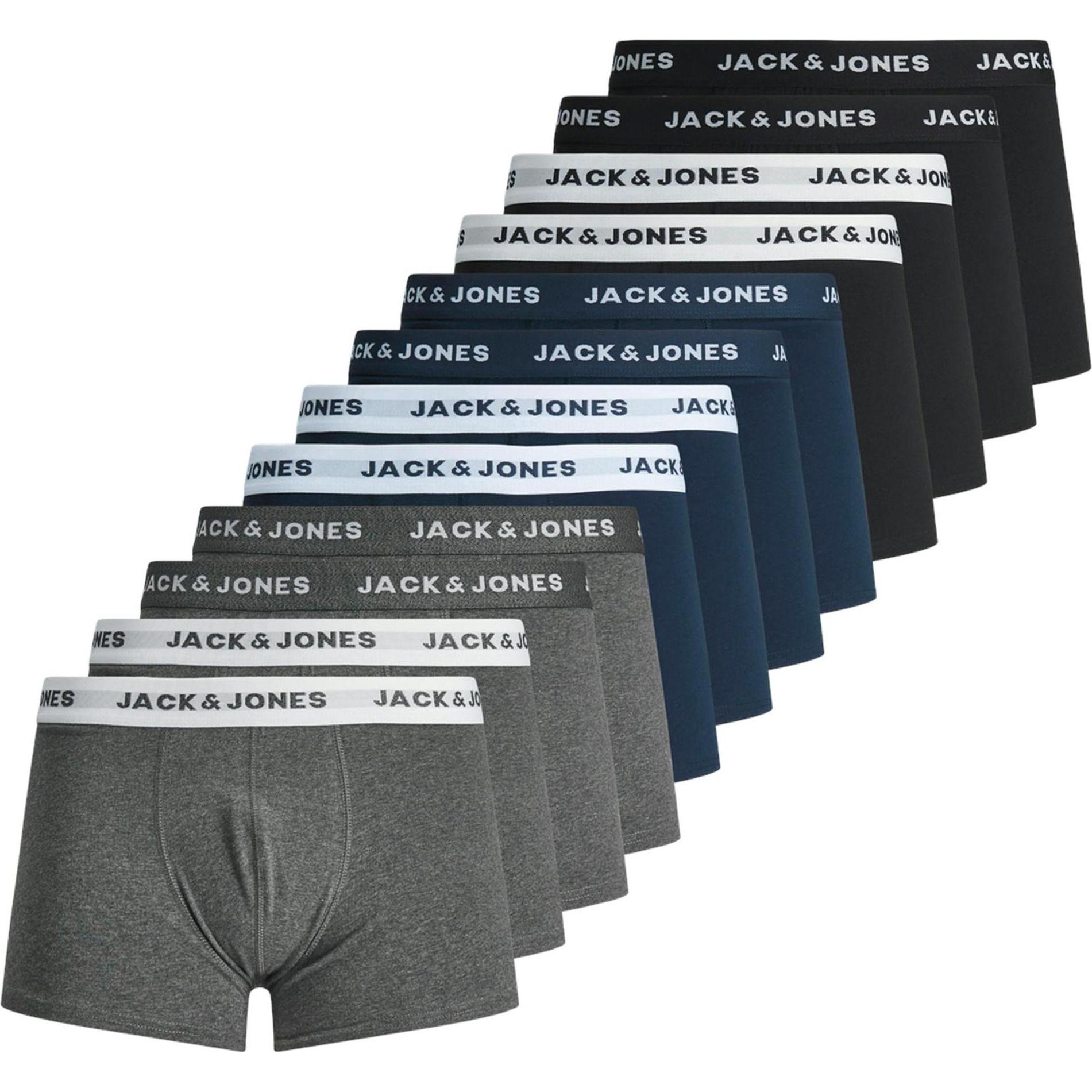 Jack & Jones, Herren, Unterhosen, Solid, Schwarz, Grau, Blau, (XXL, 12er Pack)