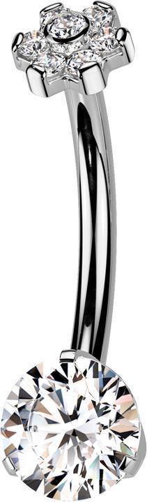 Produktbild Star Piercing Banane Innengewinde silber Blume Kristalle silber und Kristall silber gefasst (Titan, ohne Messing)