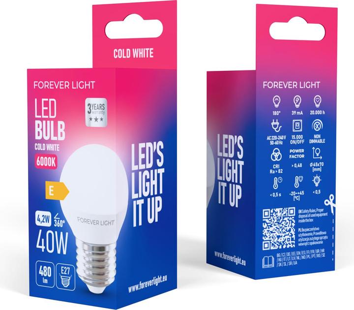 Image du produit Forever Light LED Bulb E27 G45 4.2W 480lm 6000K class E (E27, 480 lm, 100x)