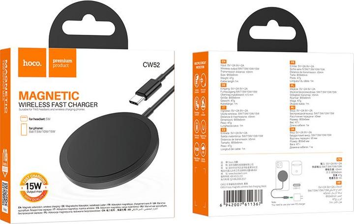 Actual product image Hoco - CW52 Original Serie 15W magnetisches kabelloses Schnellladegerät / Magsafe schwarz (15 W)