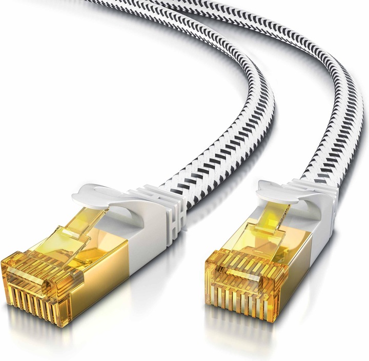 Produktbild Primewire CAT 7 Netzwerkkabel Flach Baumwollmantel - LAN Patchkabel Datenkabel - Flachbandkabel - Verlegekabel (U/FTP, CAT7, 0.50 m)