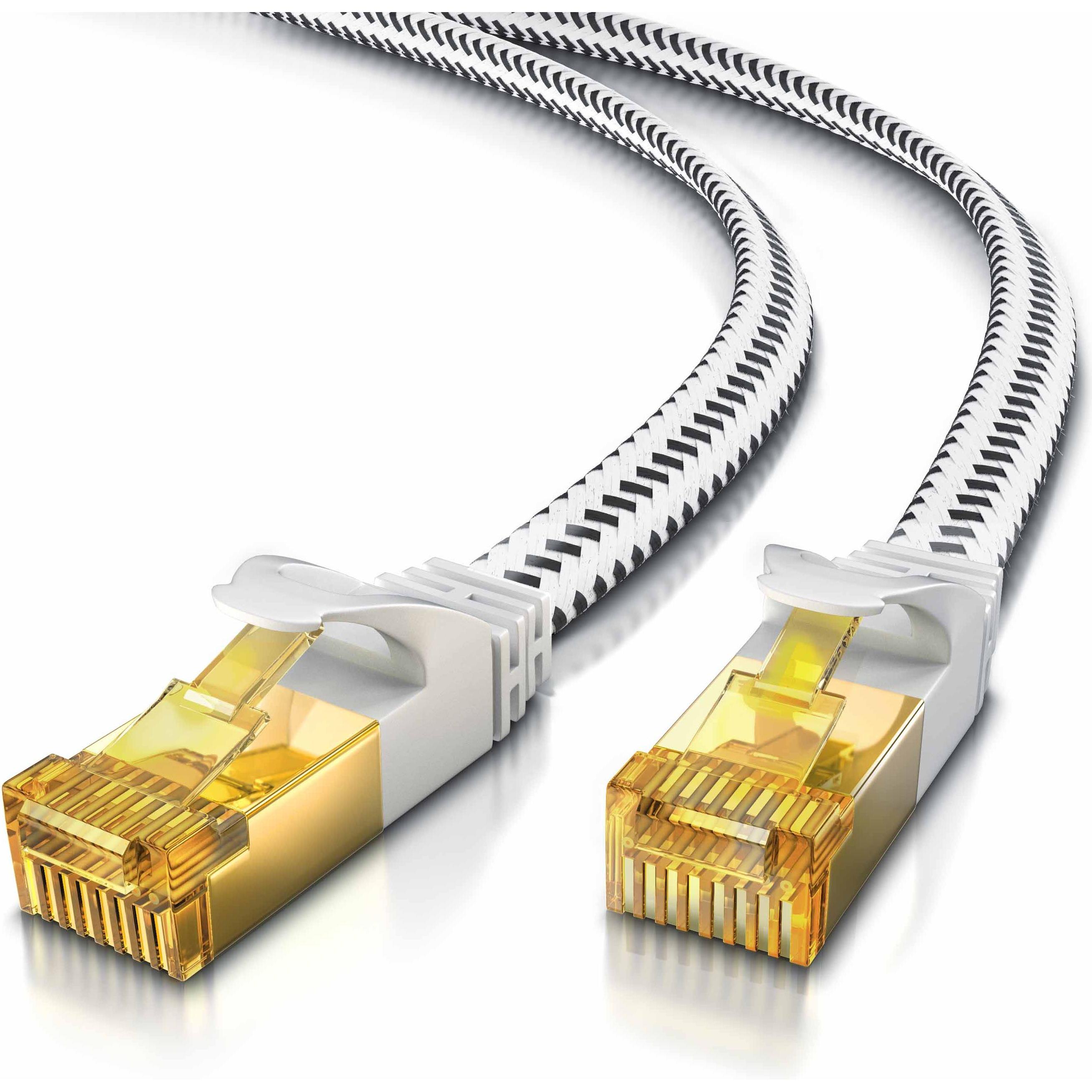 Primewire CAT 7 Netzwerkkabel Flach Baumwollmantel - LAN Patchkabel Datenkabel - Flachbandkabel - Verlegekabel (U/FTP, C...