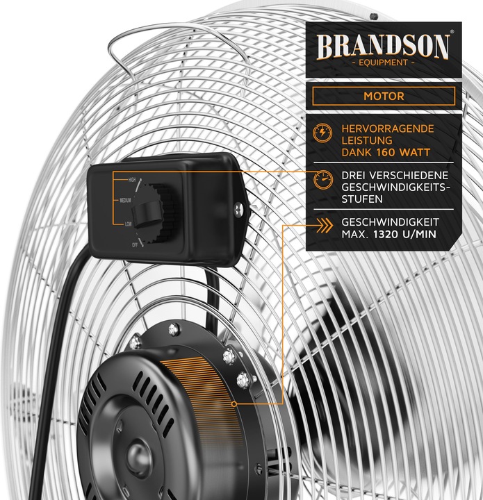 Actual product image Brandson Wind machine, fan retro, 160W, floor fan, high air flow, tiltable (69 dB)