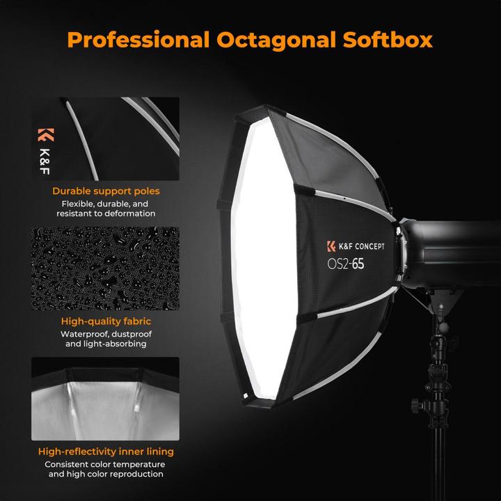 Actual product image K&F Concept 65cm Octagonal Softbox, Quick release + storage Bowens Mount with Honeycomb Grid, Light Diffusers (65 cm)