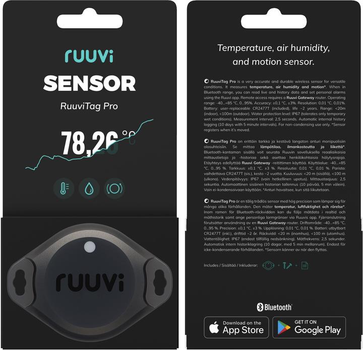 Produktbild Ruuvi RuuviTag Pro Bluetooth Umwelt Sensor 3 in 1 - IP67