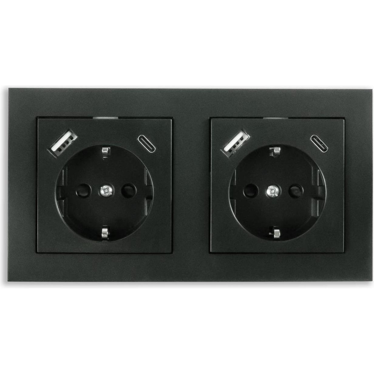 Thumbnail - Good Connections Kabelmeister Einbausteckdose 2-fach m. Schnelllader (20W, PD3.0), USB, anthrazit (20 W), USB Ladegerät,...