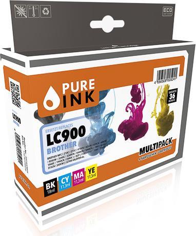 Actual product image Pure Ink BRO900MP4 PI BROTHER LC900VALBPDR DCP/MFC ink (4) cmyk rebuilt pages (B, C, M, Y)