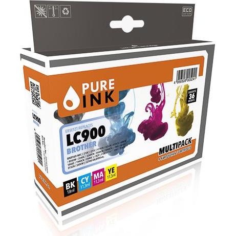 Thumbnail - Pure Ink, Druckerpatrone, BRO900MP4 PI BROTHER LC900VALBPDR DCP/MFC Tinte (4) cmyk rebuilt Seiten (M, B, C, Y)
