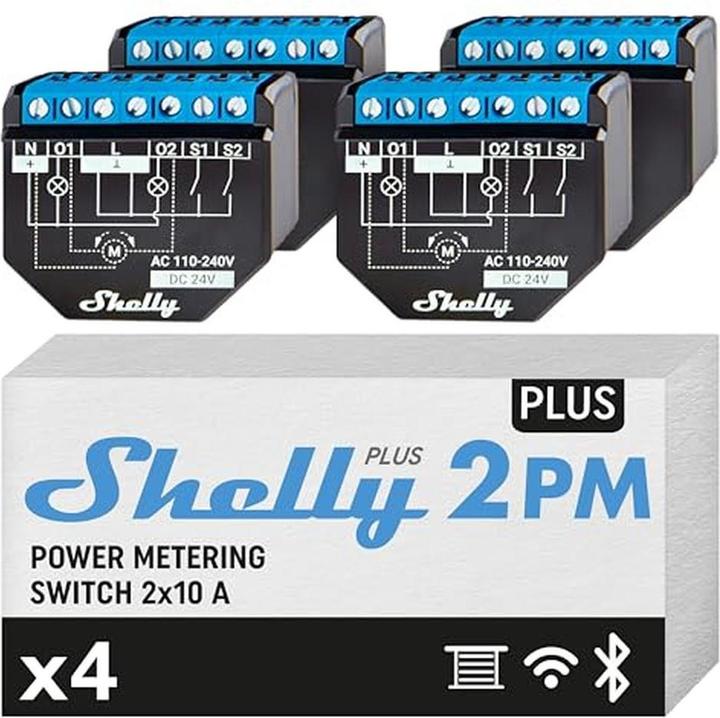 Produktbild Shelly WLAN-Schaltaktor Plus 2PM WiFi-Switch, 4 Stück (Schaltaktor)