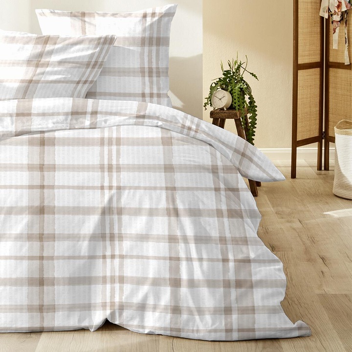 Produktbild Enrico Coss Baumwoll Seersucker Bettwäsche Lexington beige (Bettwäsche Set, 135x200 cm + 80x80 cm)