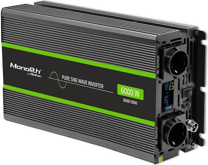 Productafbeelding Qoltec Przetwornica napięcia Monolith | 3000W | 6000W | 24V na 230V | Czysty Sinus | LCD