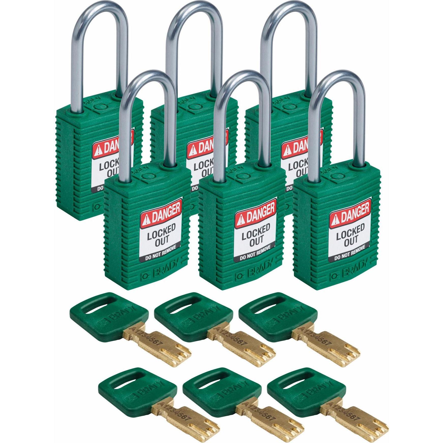 Brady, Vorhängeschloss, SafeKey Compact Nylon-Vorhängeschlösser mit Aluminiumbügel für Lockout-Anwendungen
