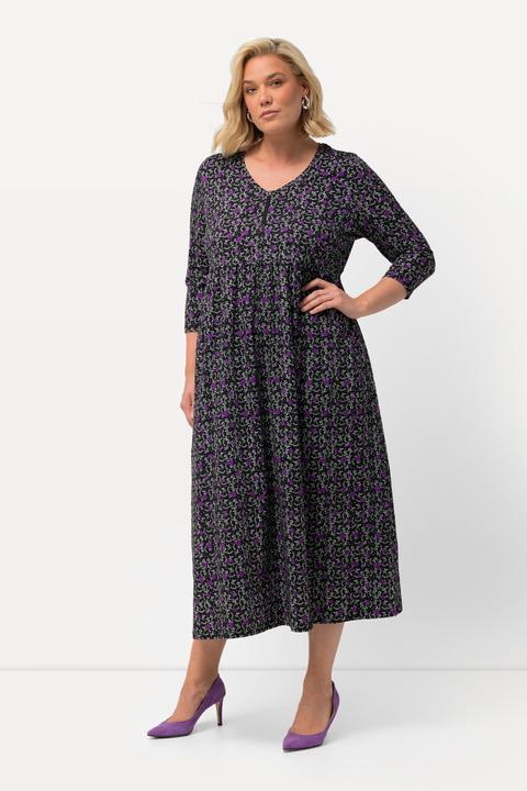Produktbild Ulla Popken Jerseykleid, Blüten, A-Linie, V-Ausschnitt, 3/4-Arm (60)