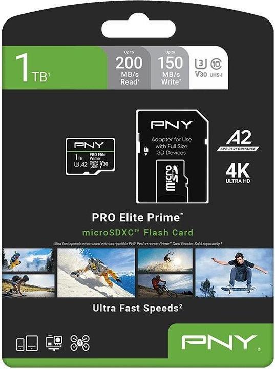 Image du produit PNY microSD Pro Elite Prime 1TB (1000 Go, microSDXC, U3, UHS-I)